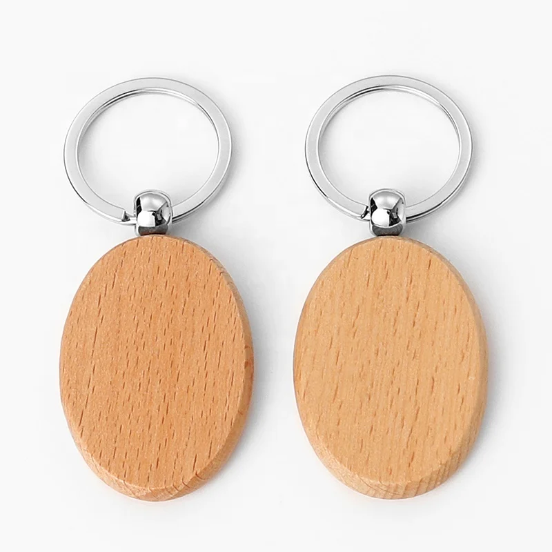 

In Stock Blank Oval Wooden Key chain Carving Laser Engraving Wood Keychain Custom Logo keychain