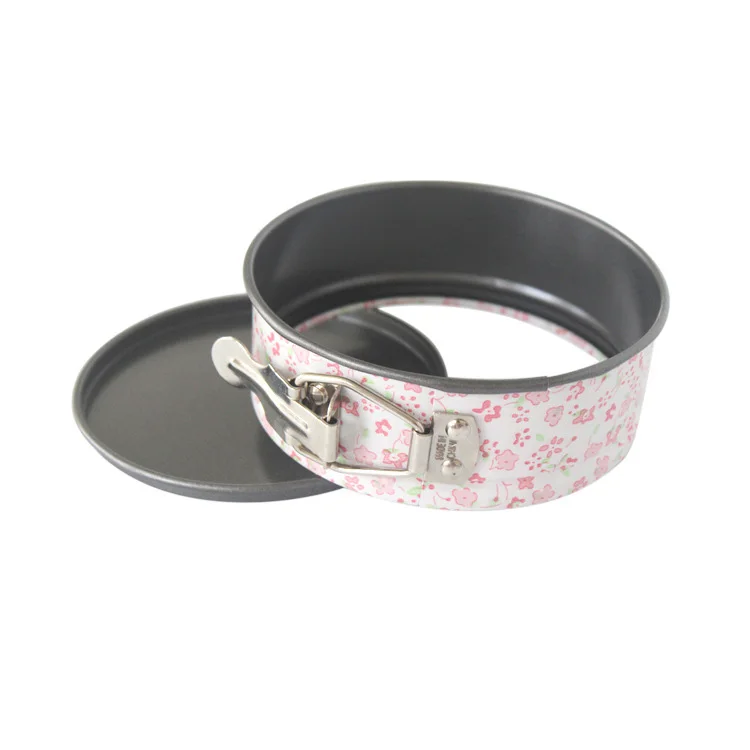 

4 inch 12cm full color flower heart pink purple live bottom carbon steel baking pan mini cake tin tools, As picture