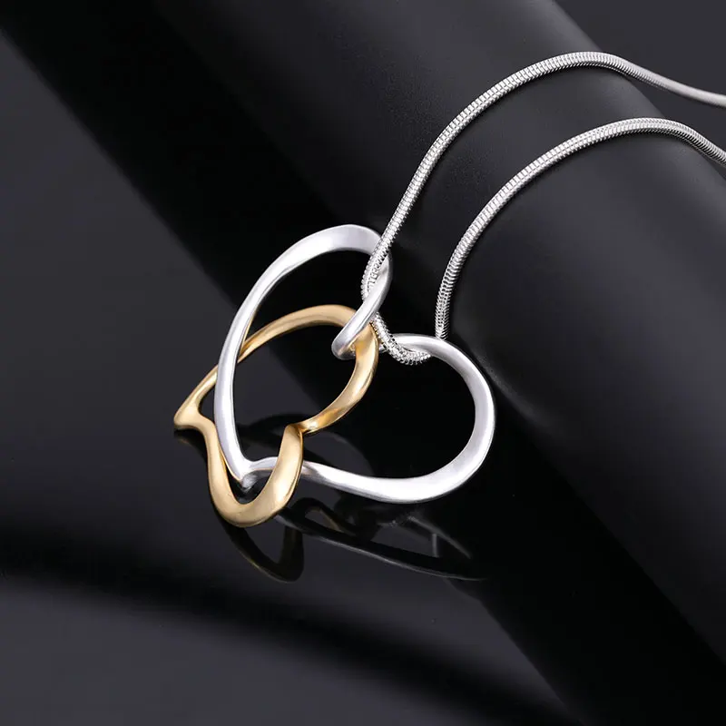 

TongLing alloy silver rope string double hollow open heart pendant statement women necklace