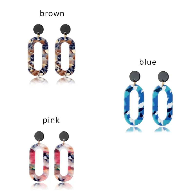 

JUHU Popular simple fashion colorful geometric annulus ellipse drop earring acrylic stud earring more than one card for women
