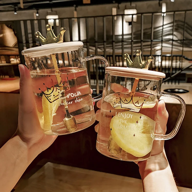 

Modern Cute Print Glass Cup With Lid