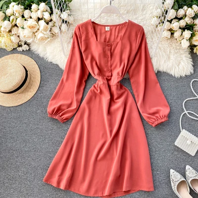 

2020 Newest French Design Women Fashion Long Sleeve Midi Dress