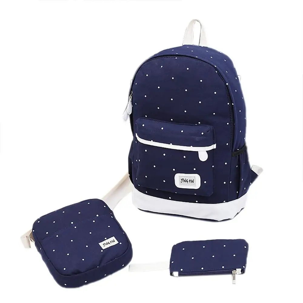 

3PC Set Fashion Women Backpack Canvas School Shoulder Bag Simple Spot Satchel Rucksack Travel Hiking Bags