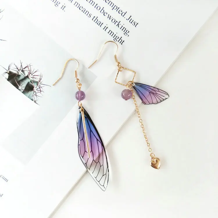 

Fairy ear clip asymmetric gradient color cicada wing earring