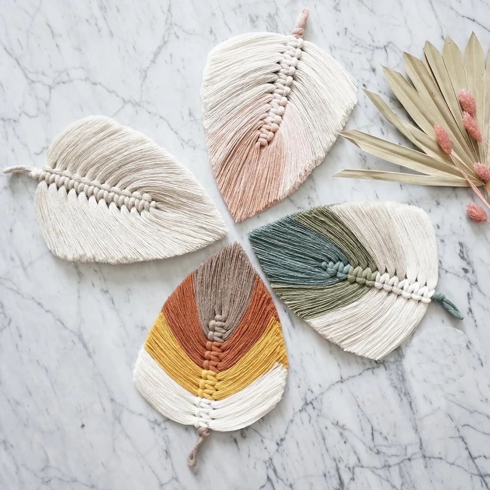 

Small Macrame Feather Macrame Modern Wall Hanging Macrame Leaf Boho Home Decor, Listing colors or customized