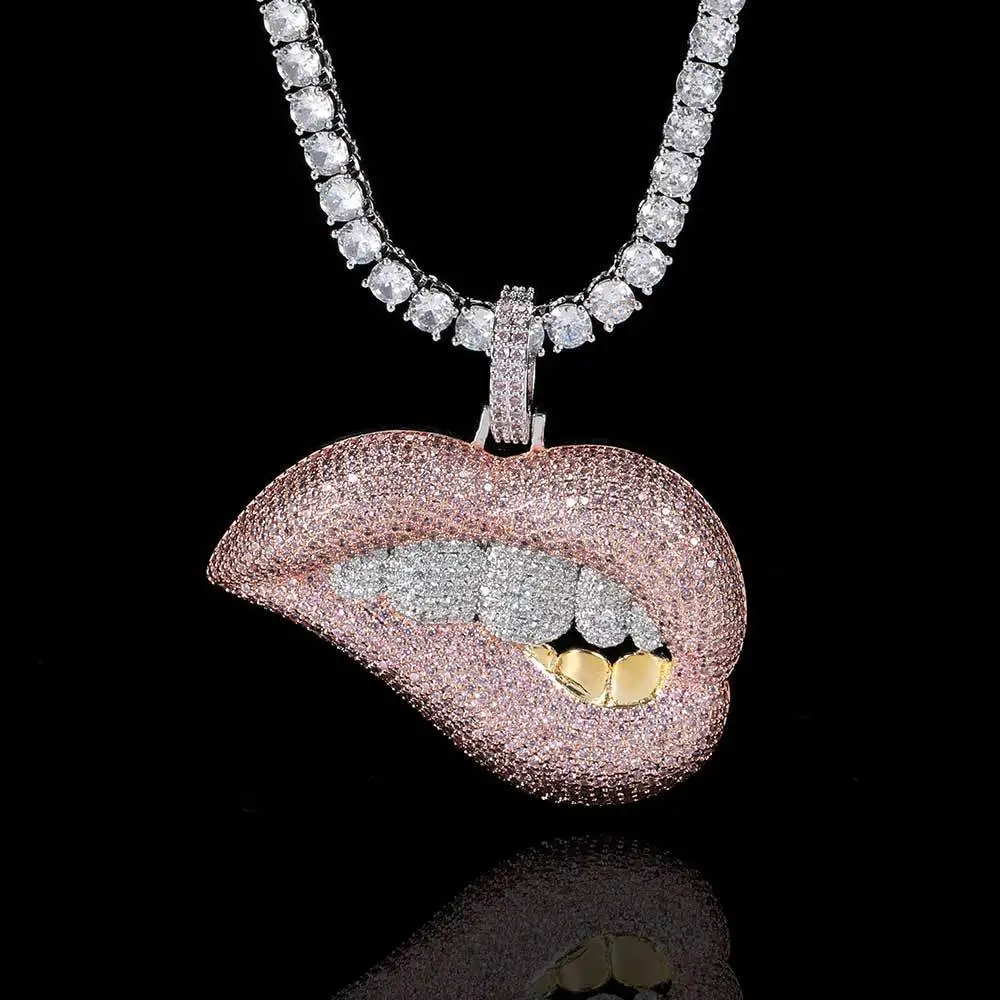 

GZYS JEWELRY Wholesale Diamond Cz Hip Hop Jewelry Lips Necklace Pendant