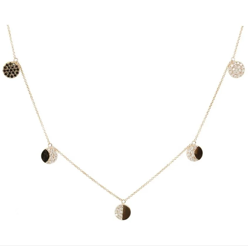 

925 sterling silver cz phase of the moon necklace Gold plated Geometric rouhd charm collar