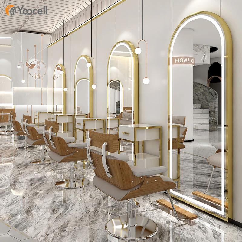 

Yoocell Metal Frames Decorative Copper Salon Mirror Station Mirror Styling Hair Equipment For Salon beauty