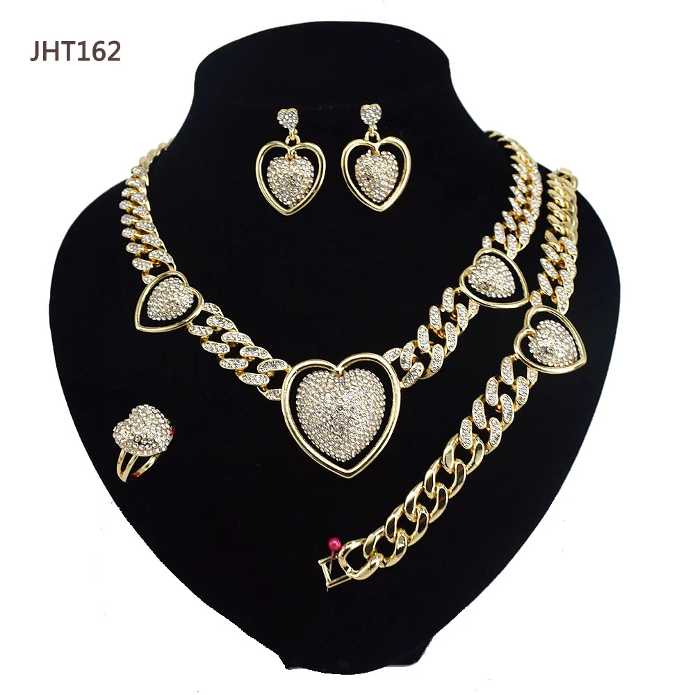 

JHT162 Wholesale 18K gold plated jewelry set fashion hip hop Active heart jewelry set, 18k gold plated color