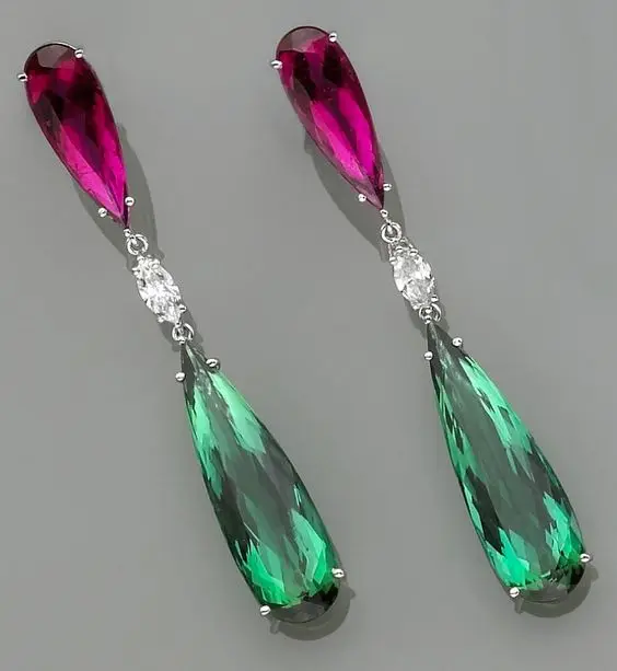 

Fashion Women 925 Silver Green Emerald Zircon Long Drop Dangle Earrings Factory Direct Wholesale