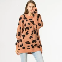 

Ladies oversized Loose sweater leopard pullover turtleneck knitted sweater for women long sleeve