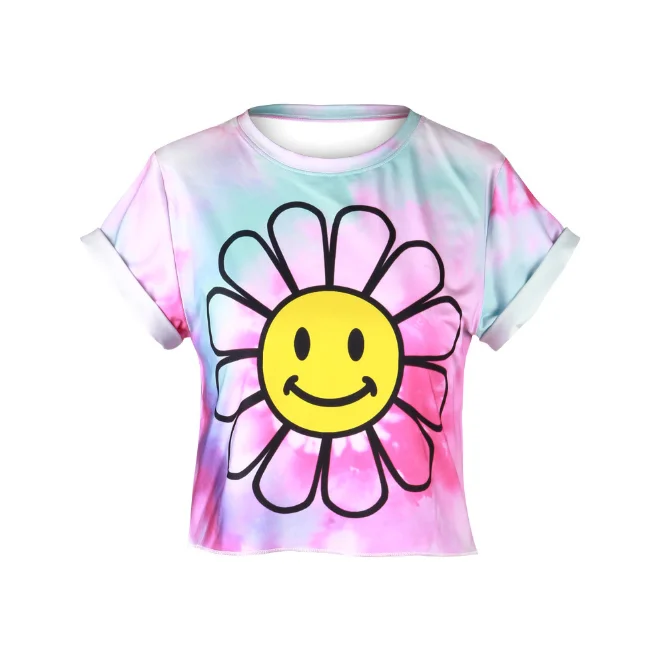 
Summer Fashion Water Printing Crop Top T Shirt Women Tie Dye Custom T-Shirt for Ladies 