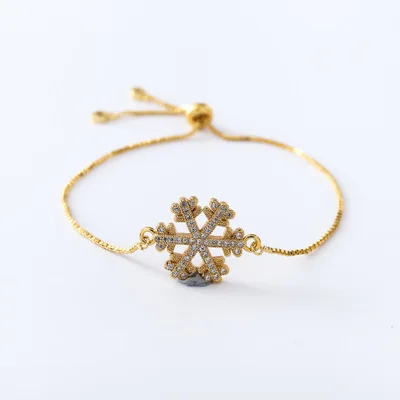 

Hotsale Christmas Gift Sliver Color Chain Link Snowflake Bracelet Bangles Cubic Zirconia Golden Snowflake Bracelet