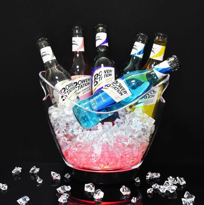 

Latest Style Big Capacity Custom Logo Bar Led Wine Beer Wine Cooler Plastic Acrylic Ice Bucket With Led