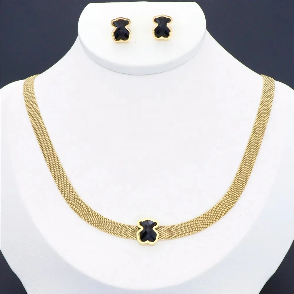 

Qingsi Fashion Ladies 18k Gold Plated Bear Stainless Steel Jewelry Necklace Set