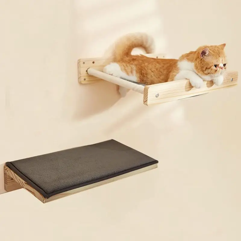 

Cat Wall Shelf Mounted Wooden Cat Tree Furniture Include Scratcher Bridge Cando & Platform for Cat Climbing Exercise Play CNLF