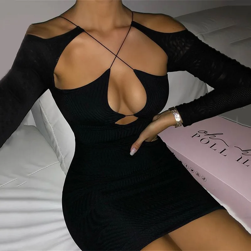 

New suspender dress women's fashion design sense hot girl temperament backless long-sleeved skirt