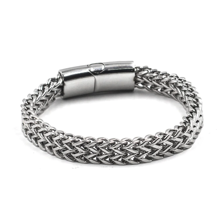 

2022 Luxury Men Fashion Jewelry Hip-hop Silver Plated Chain Charm Clasp Stainless Steel Bracelet