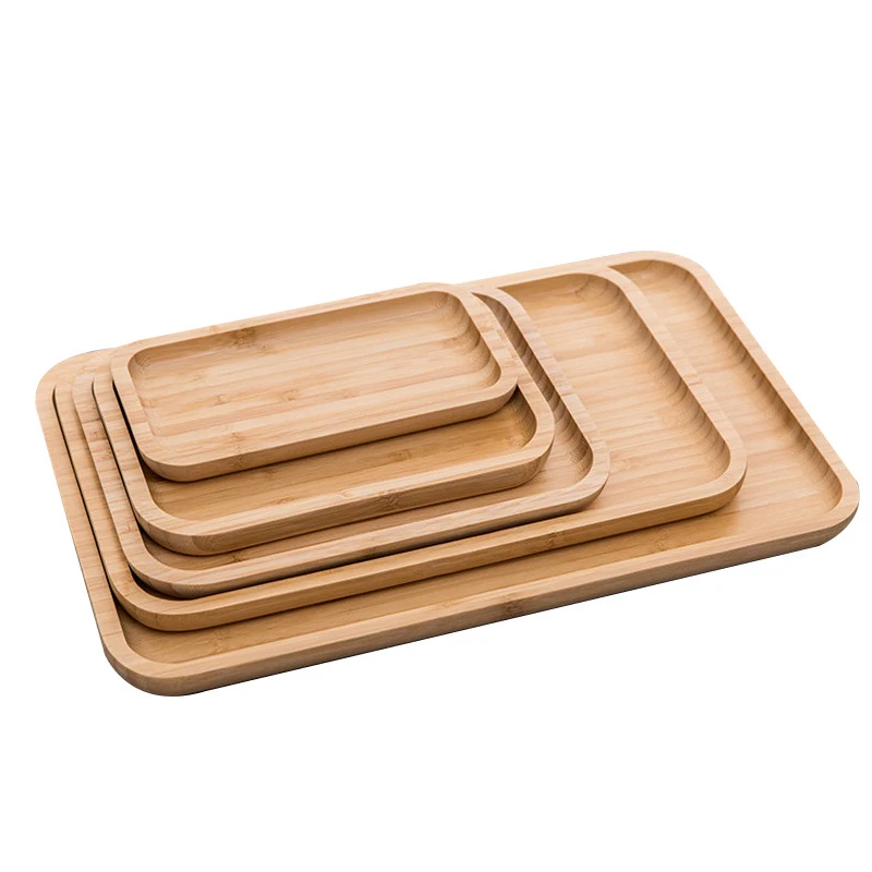 

High Quality Kitchenware Bamboo Or wooden food plates rectangular hot food tray, Natural bamboo color