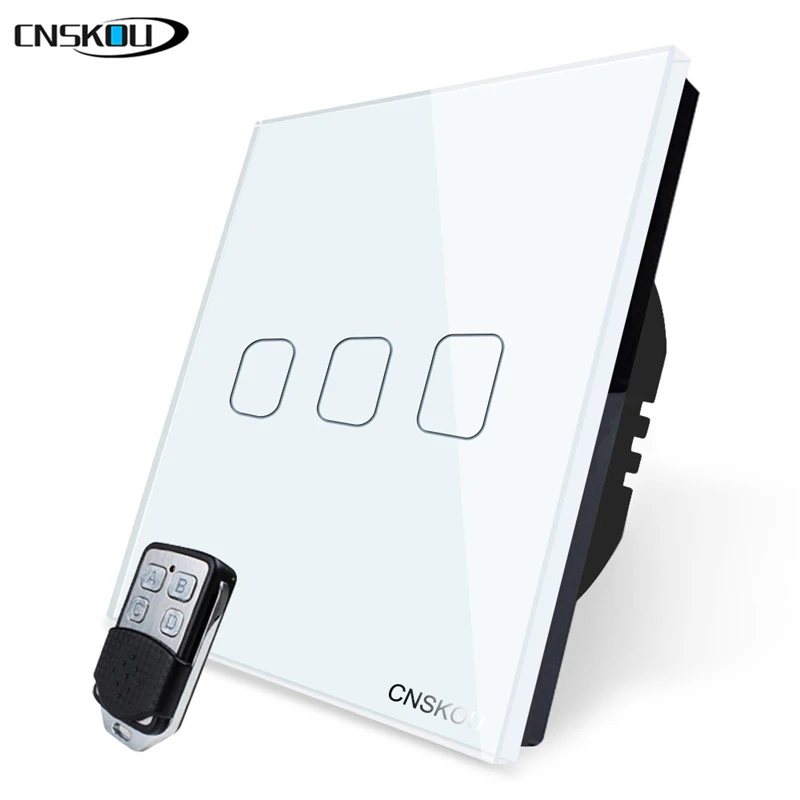 CNSKOU EU Standard Smart Home 3 Gang LED Backlight RF 433mhz Sensitive Dimmer Touch Switch