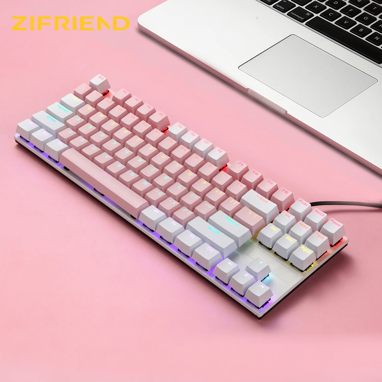 

ZF High Quality Oem 87 Keys Custom RGB Backlit Keycaps Wired Gaming 80% Mechanical Keyboard