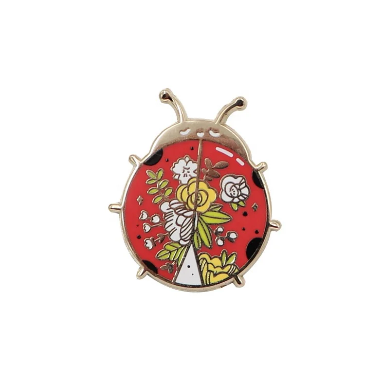 

Factory direct custom red and golden round cartoon animal insect hard enamel zinc alloy lapel pin, Pantone color