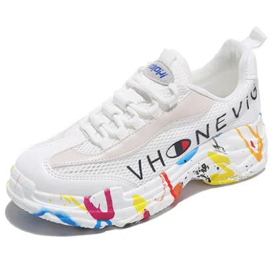 

Dropshipping Custom Logo New Mixed Color Casual Sneakers Women Woman Breathable Thick Bottom High Heels Lace Up Platform Shoes