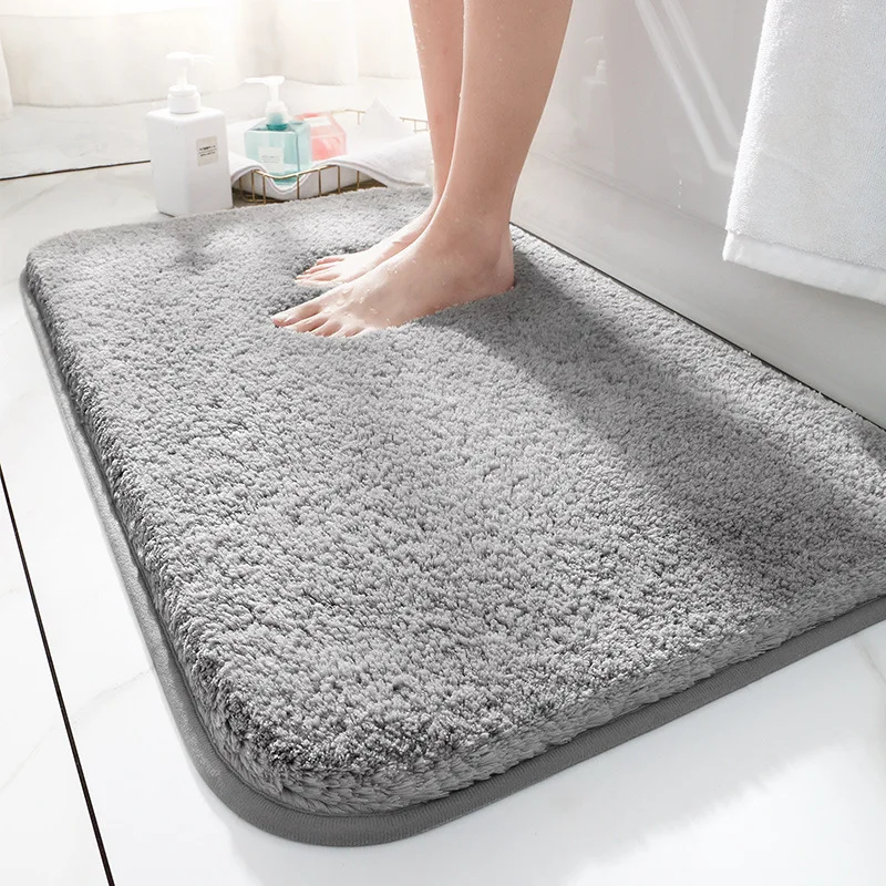 

Custom Logo Colorful Microfiber Non-slip Bath Mats Solid Color Shaggy Washable Absorbent Shower Rug Soft Comfortable Mats