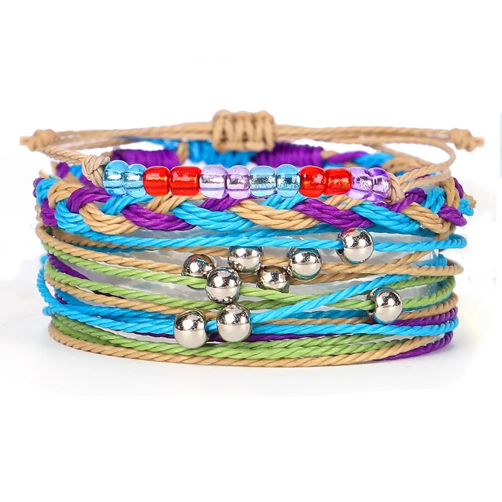

Wholesale Bracelet Set Hand-Woven Waterproof Wax Line Bracelet Bohemian  Color Crystal Beaded Bracelet Set For Women, As picture