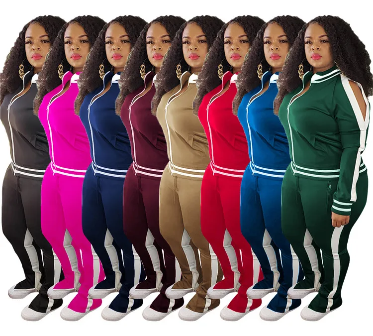 

D96168 plus size winter clothes for woman long Sleeves side slit comfortable breathable casual sports 2 piece set clothing