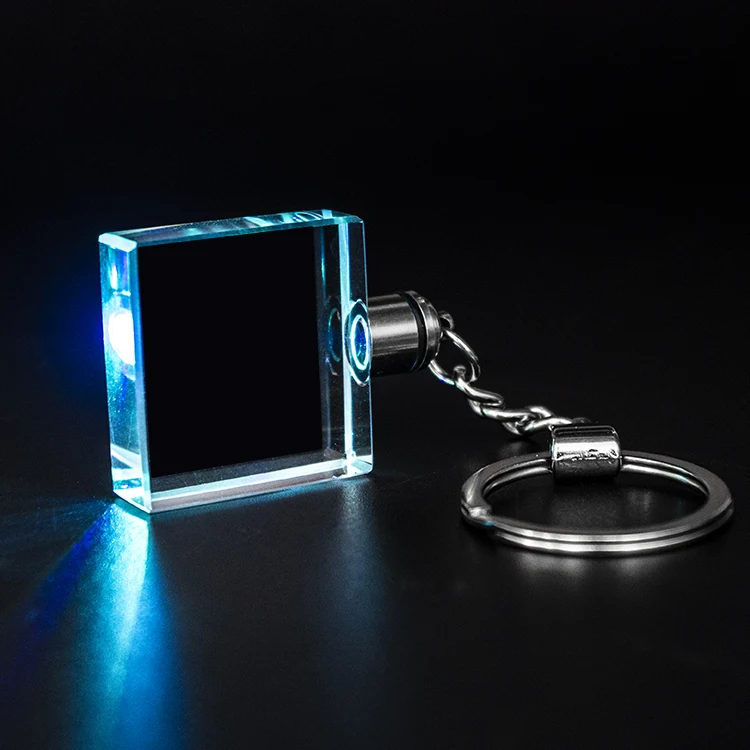 

2022 cheap wholesale k9 blank square colorful led crystal glass keychain 3D laser engraved clear crystal keychain for giveaways