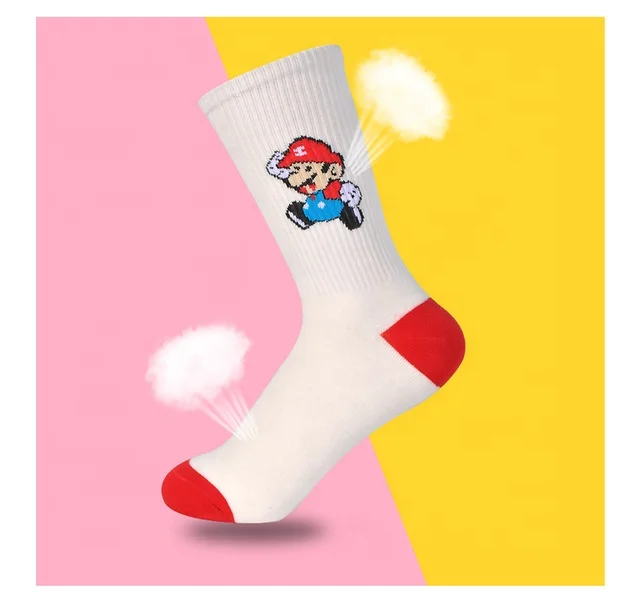 

New design Japanese Embroidery Mario socks fashion cool cartoon young girl wowen socks, Pantone color