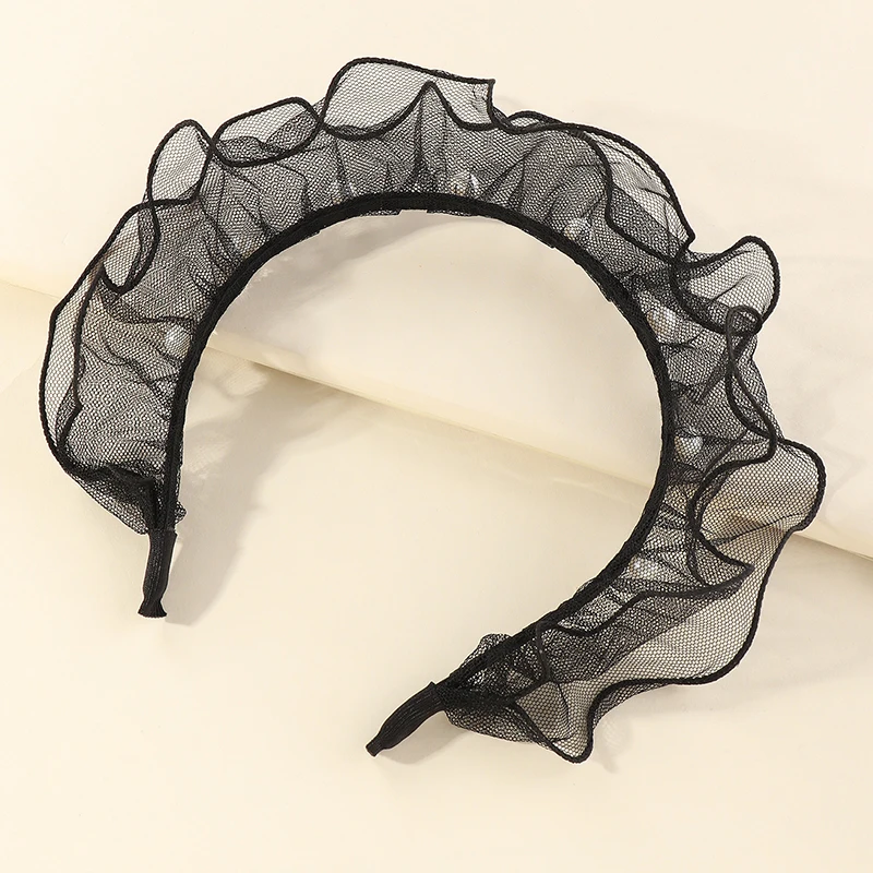 

Fashion ornament statement black lace headband pearl hair hoop hair band for women