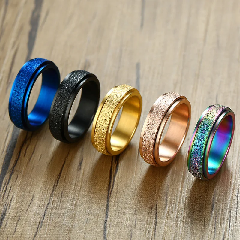 

Five Colors Dull Polish Rotatable Rings Stainless Steel Matte Rainbow Spinner Finger Rings