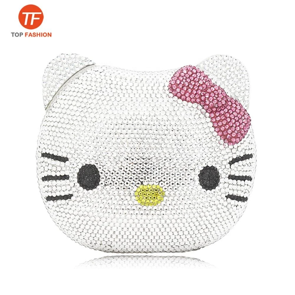 

China Factory Wholesales Luxury Fully Crystal Rhinestone Clutch Evening Bag For Formal Party 3D Hello Kitty Purse, ( accept customized )
