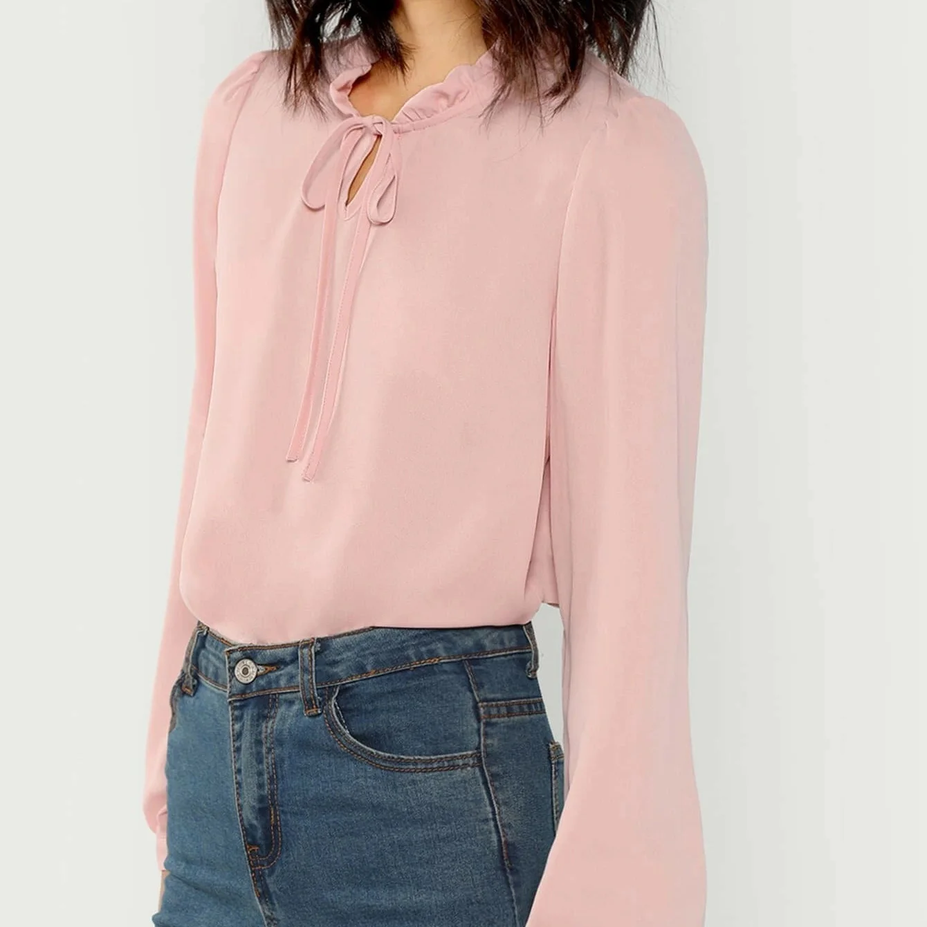 2021 new custom best selling women baby pink tied frill neck