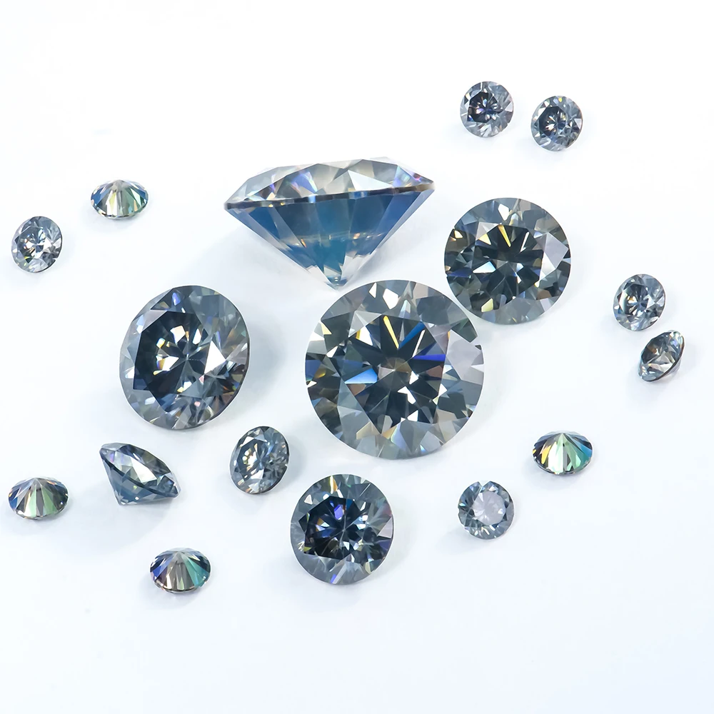 3-14mm Gemstone 0.1-10carat Bulk Lab Grown Vvs Passes Diamond test Round Brilliant Cut Loose Dark Gray Mossanite Moissanite