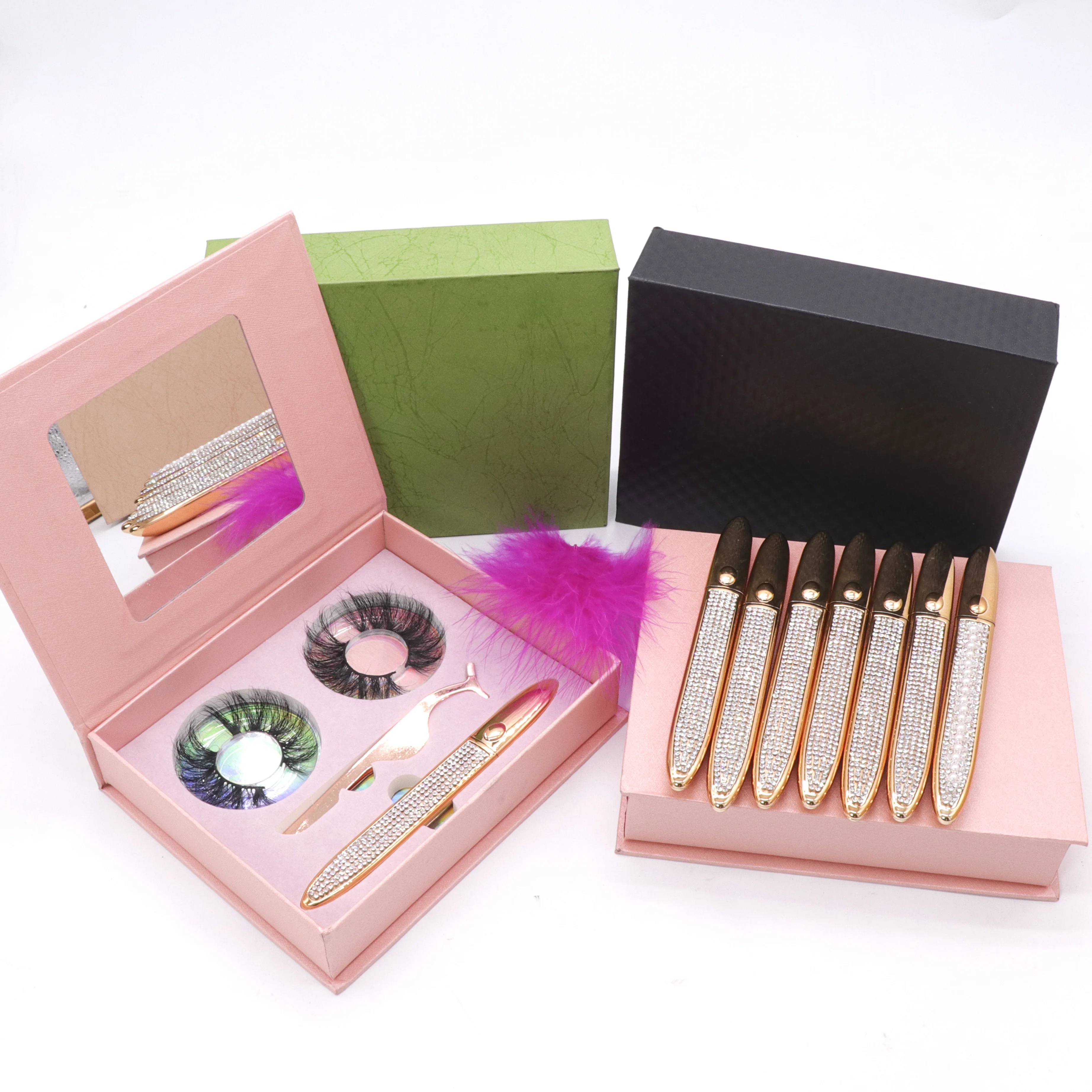 

Private Label Adhesive Sticky empty black liquid eyeliner pen No Magnet Eyelashes Kit can hold 2 pcs 25mm lashes