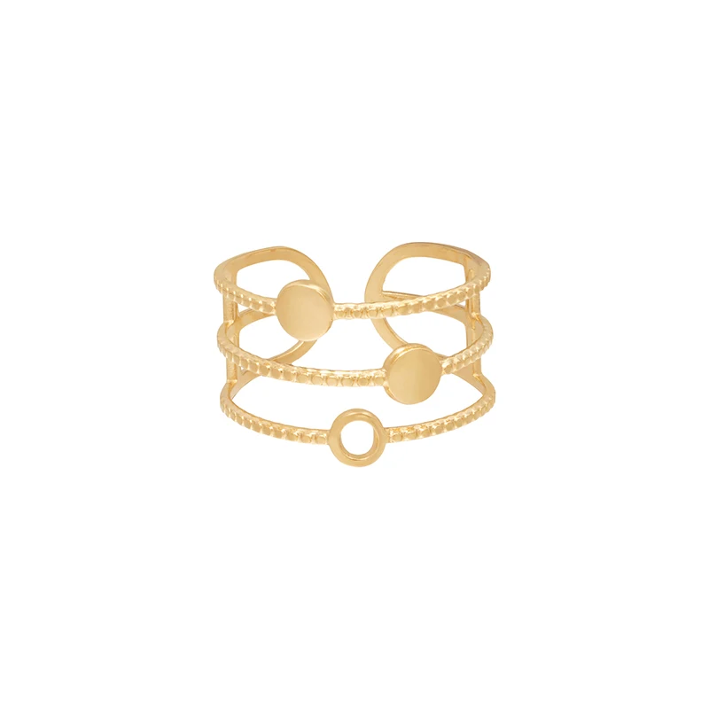 

Retro cool style 18K gold plated hallow three layer round 925 silver open finger ring women, Gold/white