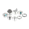 2019 hot sell 8 sets of retro rings sets personality shell whale fish tail turquoise rose alloy fingler rings