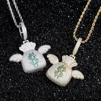 

Factory Price LOW MOQ Full Iced Out Flying Money Bag Hip Hop Pendant