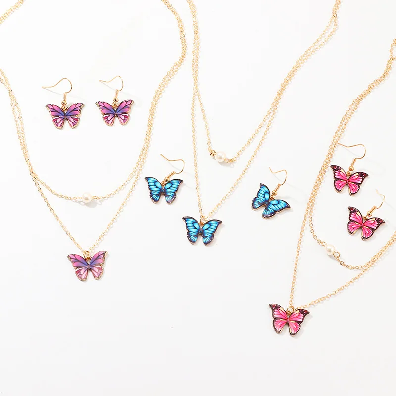 

Fashion Simple Necklace Butterfly Pendant Necklace Earrings Jewelry Sets