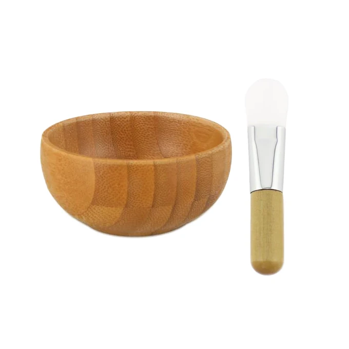 

Eco Friendly Cute Design Organic Reusable Mini Beauty Spa Mask Bamboo Bowl With Brush, Natural bamboo color