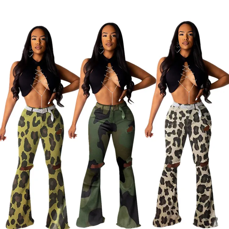 camouflage bell bottom pants