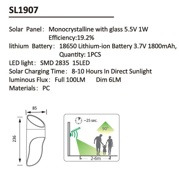 high quality smart solar sensor wall lamp SMD LED solar wall light ip44