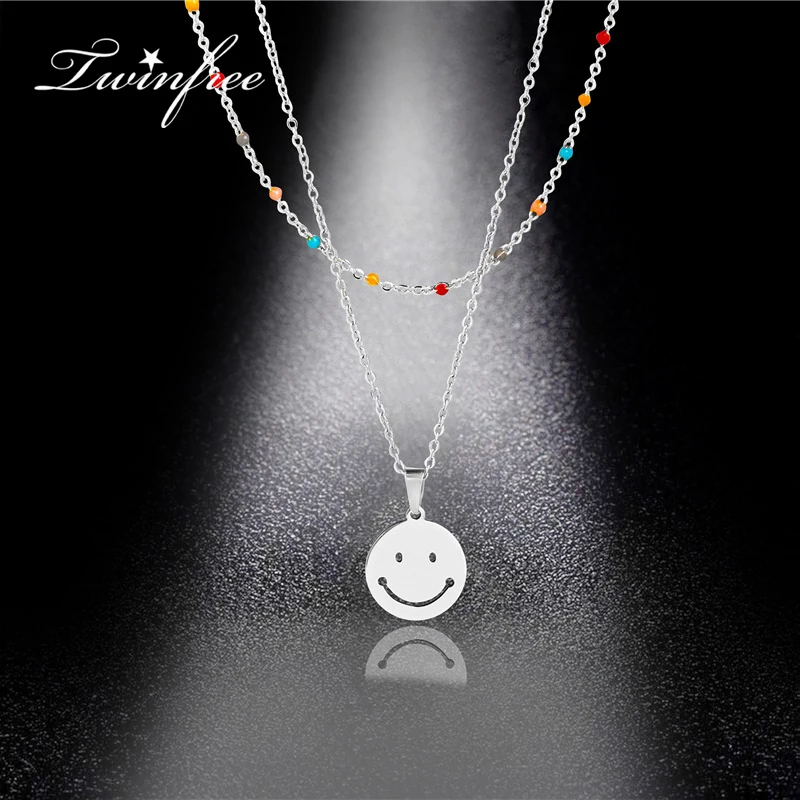 

2021 New Smiley Necklaces Set for Women Girls Gift Layered Clavicle Chain Stainless Steel Necklace