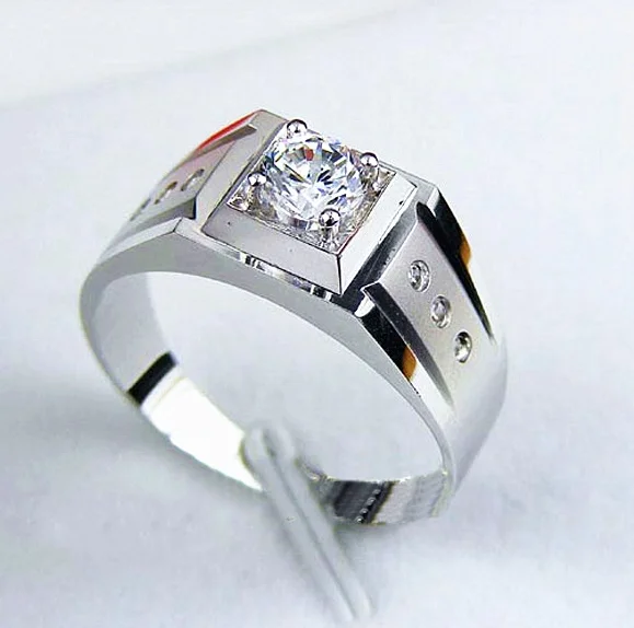 

Hot sale 1 carat 6.5mm man ring 18K white gold wedding oec moissanite diamond rings for men