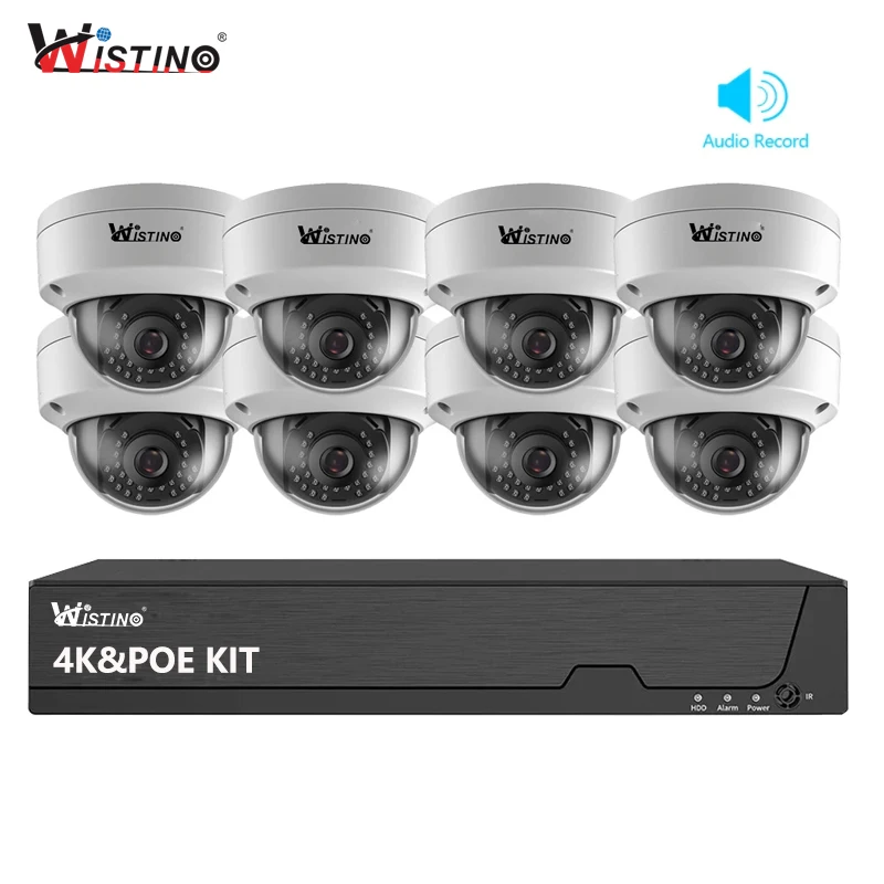 

Wistino 4k Indoor Security Camera System 8MP Poe Ip Camera Motion Detection Audio Night Vision Vandalproof Camera Nvr Kit