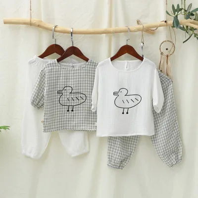

Korean Style Boys' Girls' Pajamas Set Summer Lovely Print Homefits Clothes Baby Children's 100%Cotton Pajamas, Green, ivory, mustard