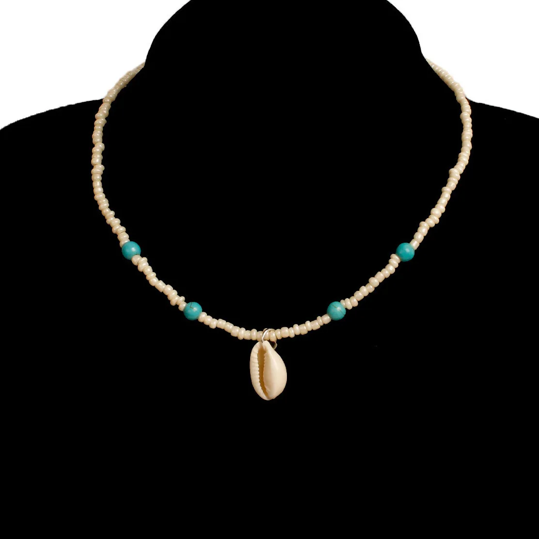 

Bohemian Handmade Unique Cute Turquoise Seashell Beads Choker Necklace For Women